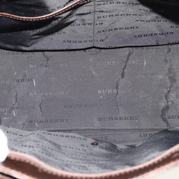 BURBERRY Nova Check Hand Bag Canvas Leather Beige Brown Silver Auth 112330