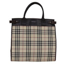 BURBERRY Nova Check Hand Bag Canvas Leather Beige Brown Silver Auth 112330-13