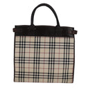 BURBERRY Nova Check Hand Bag Canvas Leather Beige Brown Silver Auth 112330-3