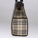 BURBERRY Nova Check Hand Bag Canvas Leather Beige Brown Silver Auth 112330-3