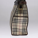 BURBERRY Nova Check Hand Bag Canvas Leather Beige Brown Silver Auth 112330-5