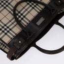 BURBERRY Nova Check Hand Bag Canvas Leather Beige Brown Silver Auth 112330-6