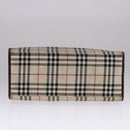 BURBERRY Nova Check Hand Bag Canvas Leather Beige Brown Silver Auth 112330-9