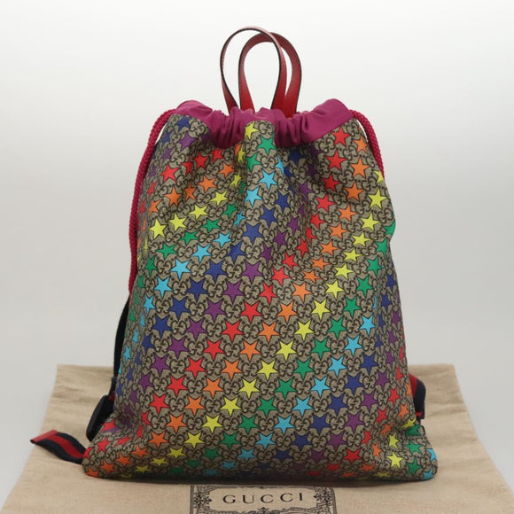 GUCCI GG Supreme Sherry Line Rucksack PVC Beige Rainbow 550775 Auth 112335V