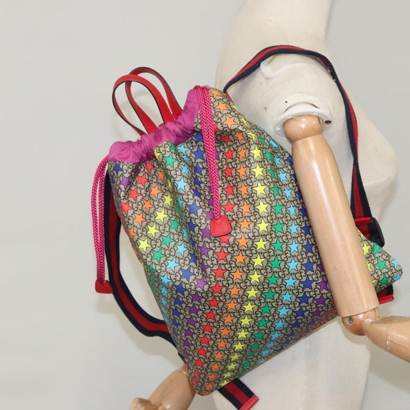 GUCCI GG Supreme Sherry Line Rucksack PVC Beige Rainbow 550775 Auth 112335V