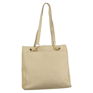 BALLY Quilted Chain Tote Bag Leather Beige Gold Auth 112375