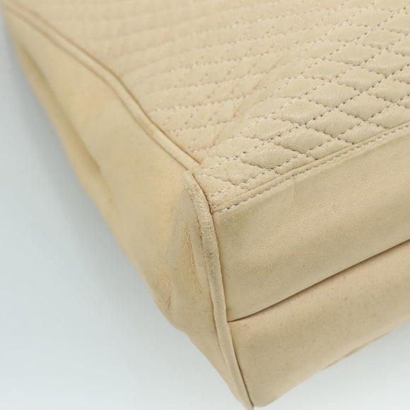 BALLY Quilted Chain Tote Bag Leather Beige Gold Auth 112375