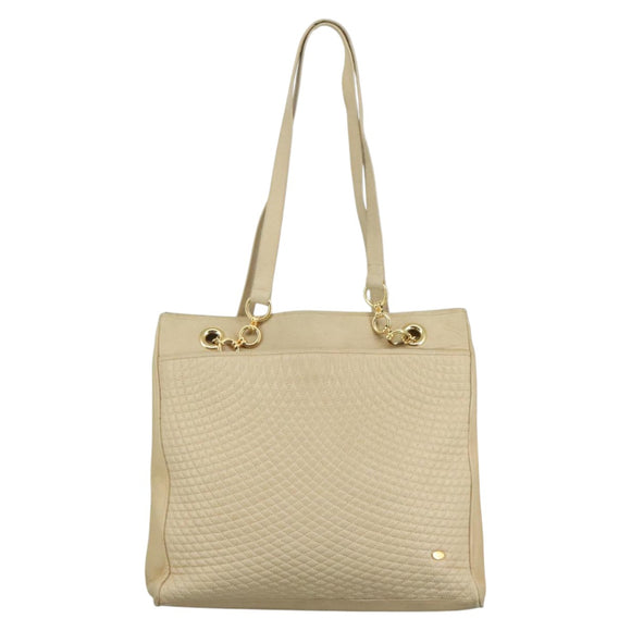 BALLY Quilted Chain Tote Bag Leather Beige Gold Auth 112375