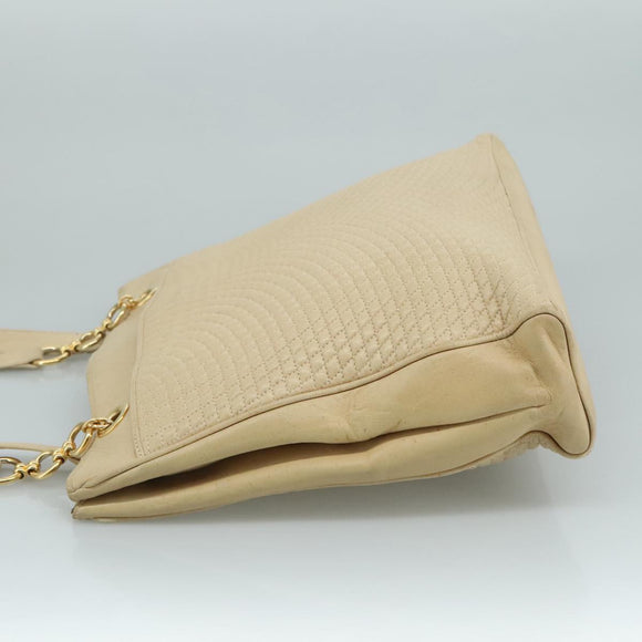 BALLY Quilted Chain Tote Bag Leather Beige Gold Auth 112375