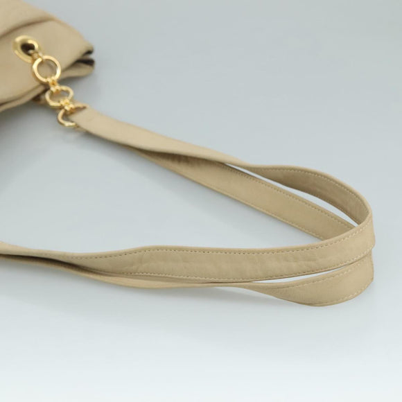 BALLY Quilted Chain Tote Bag Leather Beige Gold Auth 112375