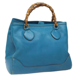 GUCCI Bamboo Hand Bag Leather Blue Gold 282317 Auth 112381