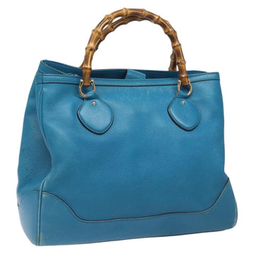 GUCCI Bamboo Hand Bag Leather Blue Gold 282317 Auth 112381