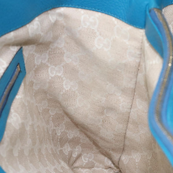 GUCCI Bamboo Hand Bag Leather Blue Gold 282317 Auth 112381