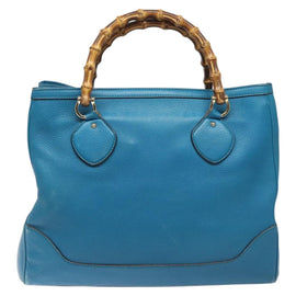 GUCCI Bamboo Hand Bag Leather Blue Gold 282317 Auth 112381 - 0