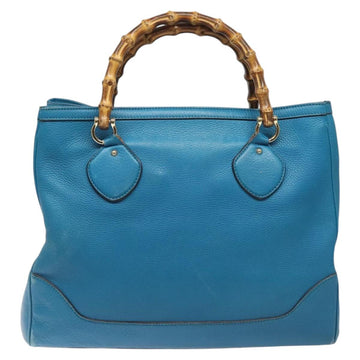 GUCCI Bamboo Hand Bag Leather Blue Gold 282317 Auth 112381 - 0