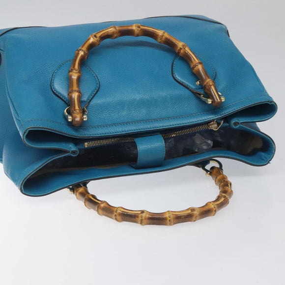 GUCCI Bamboo Hand Bag Leather Blue Gold 282317 Auth 112381