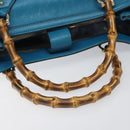 GUCCI Bamboo Hand Bag Leather Blue Gold 282317 Auth 112381-7