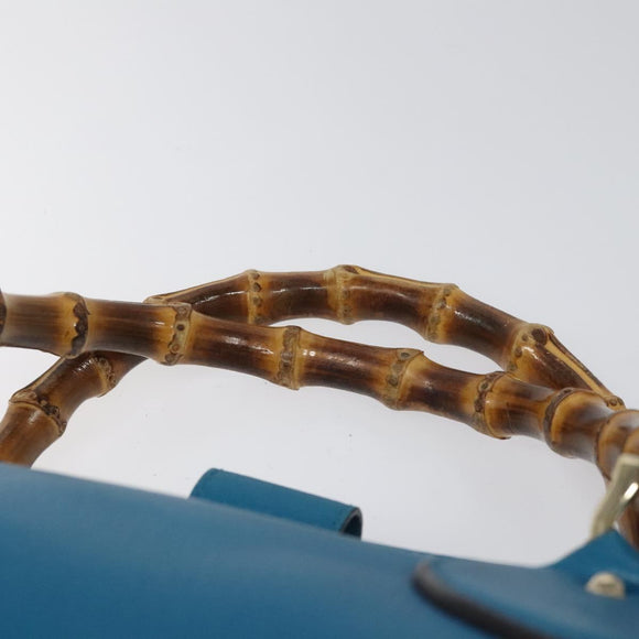 GUCCI Bamboo Hand Bag Leather Blue Gold 282317 Auth 112381