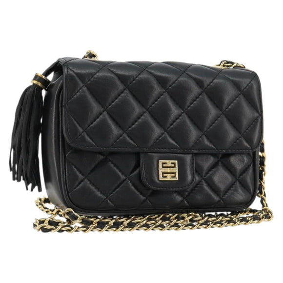 GIVENCHY Chain Shoulder Bag Leather Black Gold Auth 112382
