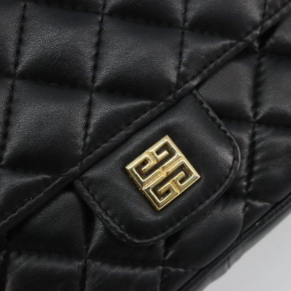 GIVENCHY Chain Shoulder Bag Leather Black Gold Auth 112382