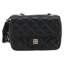 GIVENCHY Chain Shoulder Bag Leather Black Gold Auth 112382-13