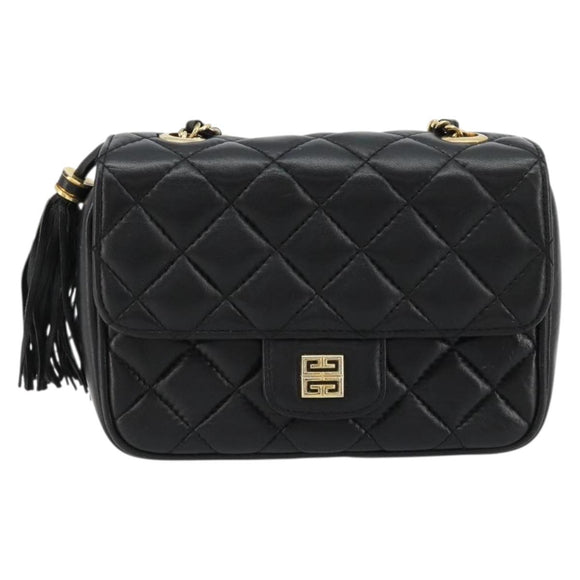 GIVENCHY Chain Shoulder Bag Leather Black Gold Auth 112382