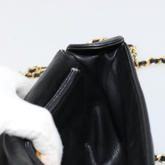 GIVENCHY Chain Shoulder Bag Leather Black Gold Auth 112382