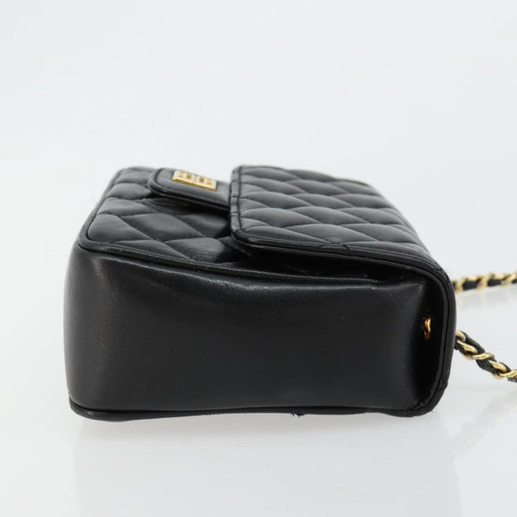 GIVENCHY Chain Shoulder Bag Leather Black Gold Auth 112382
