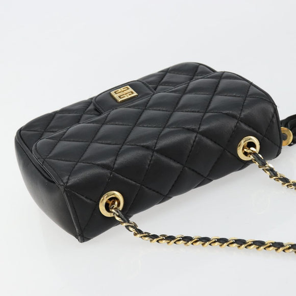 GIVENCHY Chain Shoulder Bag Leather Black Gold Auth 112382