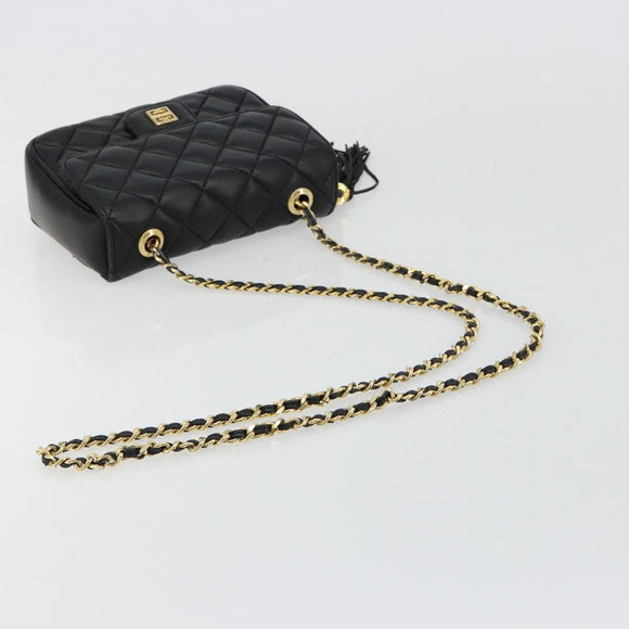 GIVENCHY Chain Shoulder Bag Leather Black Gold Auth 112382