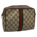 GUCCI GG Supreme Web Sherry Line Clutch Bag PVC Beige 89 01 012 Auth 112453-1