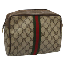 GUCCI GG Supreme Web Sherry Line Clutch Bag PVC Beige 89 01 012 Auth 112453