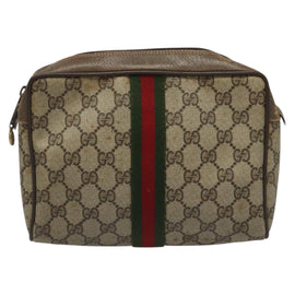 GUCCI GG Supreme Web Sherry Line Clutch Bag PVC Beige 89 01 012 Auth 112453 - 0