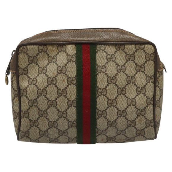 GUCCI GG Supreme Web Sherry Line Clutch Bag PVC Beige 89 01 012 Auth 112453