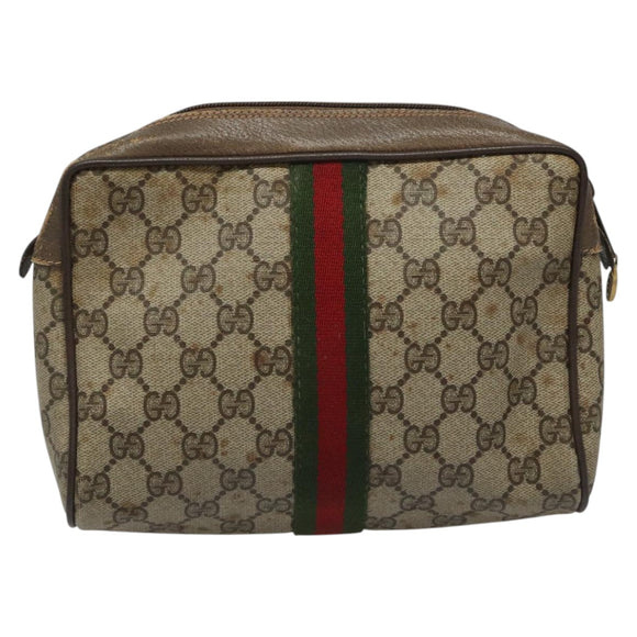 GUCCI GG Supreme Web Sherry Line Clutch Bag PVC Beige 89 01 012 Auth 112453