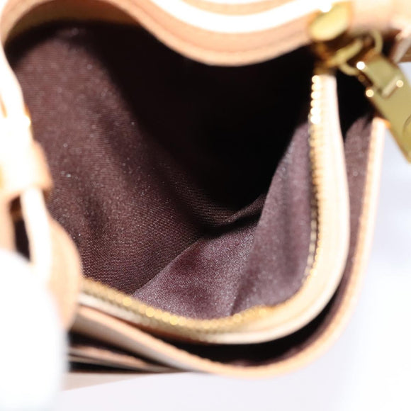 CELINE C Macadam Canvas Shoulder Wallet Suede White Auth 112493