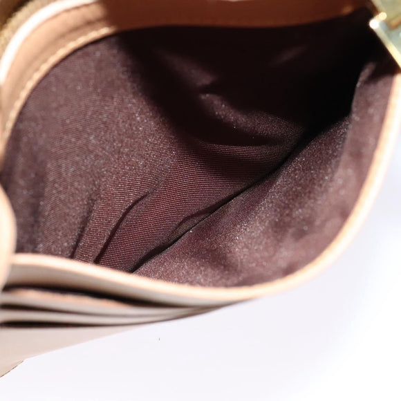 CELINE C Macadam Canvas Shoulder Wallet Suede White Auth 112493