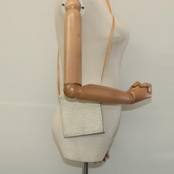 CELINE C Macadam Canvas Shoulder Wallet Suede White Auth 112493