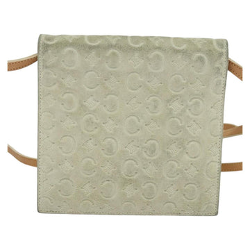 CELINE C Macadam Canvas Shoulder Wallet Suede White Auth 112493 - 0