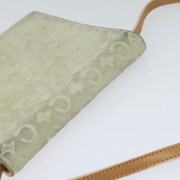 CELINE C Macadam Canvas Shoulder Wallet Suede White Auth 112493