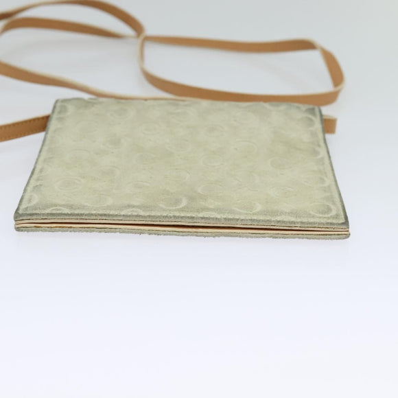 CELINE C Macadam Canvas Shoulder Wallet Suede White Auth 112493