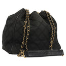 CHANEL Chain Shoulder Bag Canvas Black Gold CC Auth 112546-1