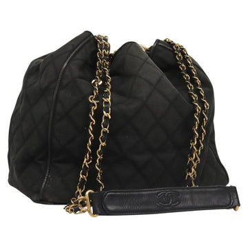 CHANEL Chain Shoulder Bag Canvas Black Gold CC Auth 112546