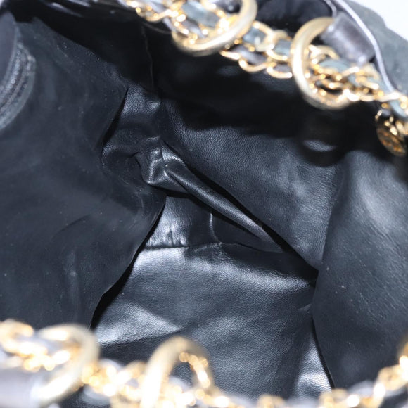 CHANEL Chain Shoulder Bag Canvas Black Gold CC Auth 112546
