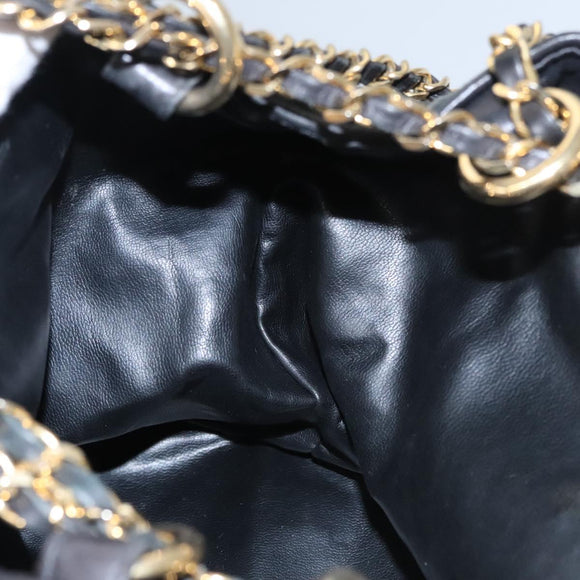 CHANEL Chain Shoulder Bag Canvas Black Gold CC Auth 112546