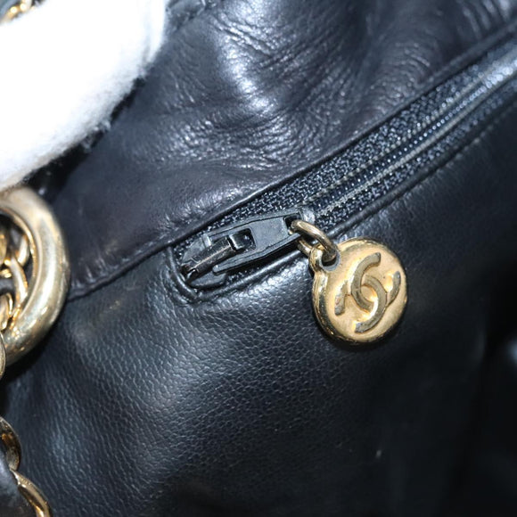 CHANEL Chain Shoulder Bag Canvas Black Gold CC Auth 112546