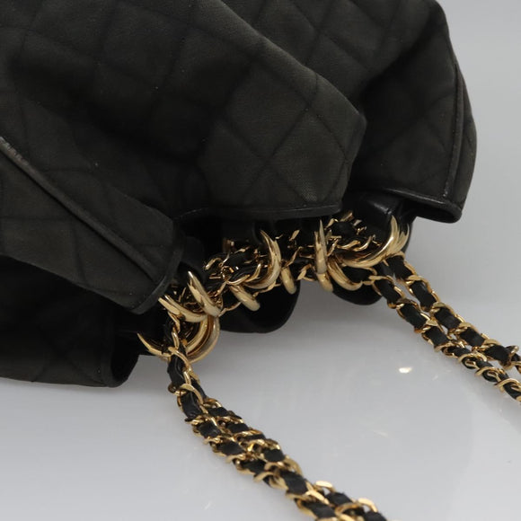 CHANEL Chain Shoulder Bag Canvas Black Gold CC Auth 112546