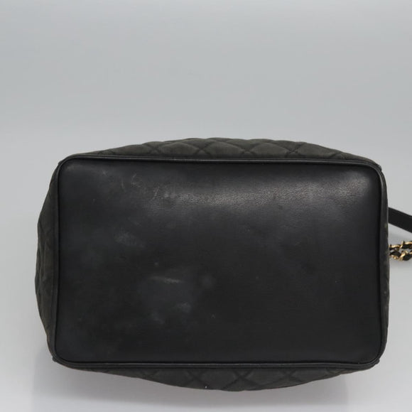 CHANEL Chain Shoulder Bag Canvas Black Gold CC Auth 112546