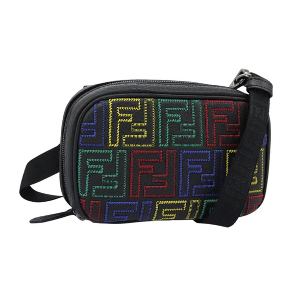 FENDI Zucca Canvas Shoulder Bag Multicolor Black Auth 112594A