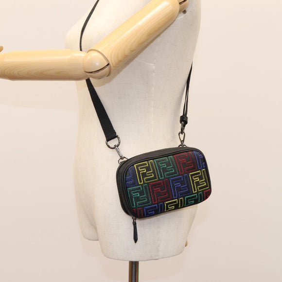 FENDI Zucca Canvas Shoulder Bag Multicolor Black Auth 112594A